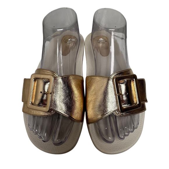 Frances Valentine Gold Slide Sandals - Picture 2 of 15